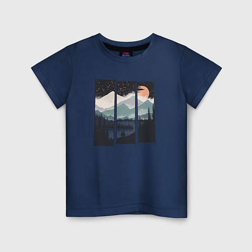 Детская футболка Оранжевая луна и медведь / Тёмно-синий – фото 1
