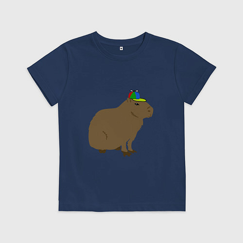 Детская футболка Капибара с кепкой-пропеллером / Тёмно-синий – фото 1