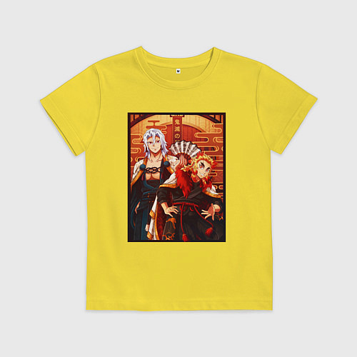 Детская футболка Тенген и Ренгоку красивые - Клинок рассекающий дем / Желтый – фото 1