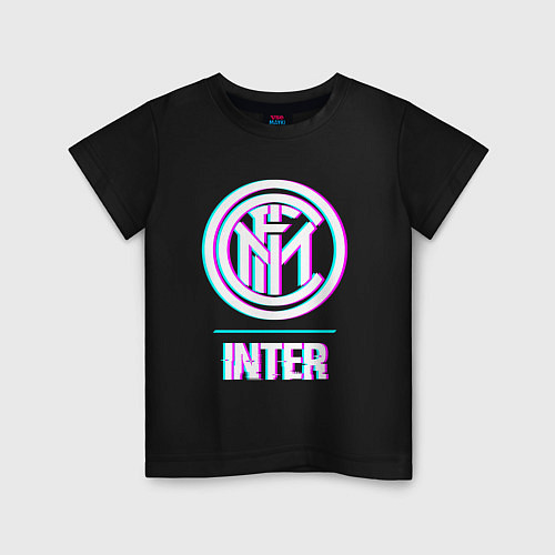 Детская футболка Inter FC в стиле glitch / Черный – фото 1