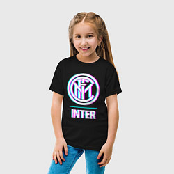 Футболка хлопковая детская Inter FC в стиле glitch, цвет: черный — фото 2