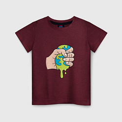 Футболка хлопковая детская Земля в руке, цвет: меланж-бордовый