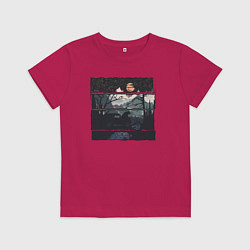 Футболка хлопковая детская Внедорожник и медведь, цвет: маджента