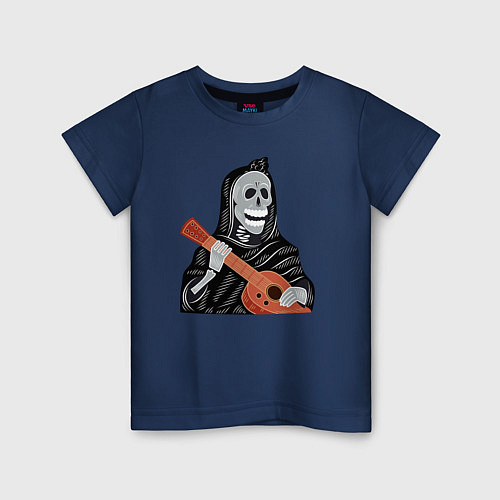 Детская футболка Череп в плаще играет на гитаре / Тёмно-синий – фото 1