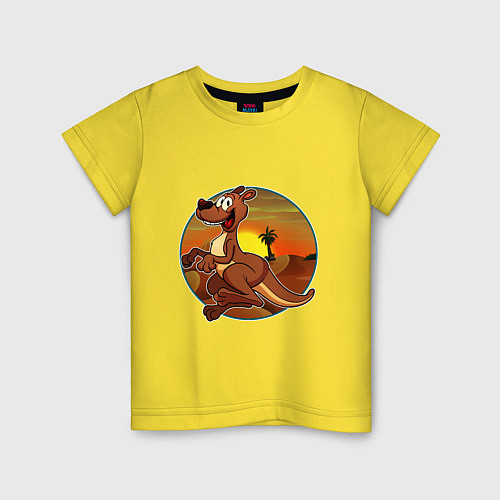 Детская футболка Кенгуру скачет по пустыне / Желтый – фото 1