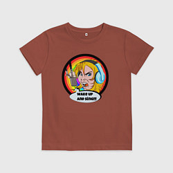 Футболка хлопковая детская ПРОСНИСЬ И ПОЙ, цвет: кирпичный