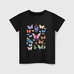 Футболка хлопковая детская Волшебные бабочки акварелью, цвет: черный