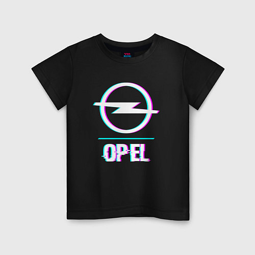 Детская футболка Значок Opel в стиле glitch / Черный – фото 1