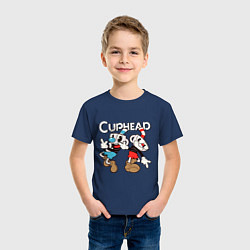 Футболка хлопковая детская Cuphead - Mugman, цвет: тёмно-синий — фото 2