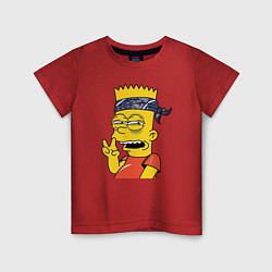 Футболка хлопковая детская Барт Симпсон - жест двумя пальцами, цвет: красный