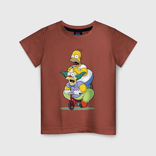 Детская футболка Гомер Симпсон и Клоун Красти едут на детском велос / Кирпичный – фото 1