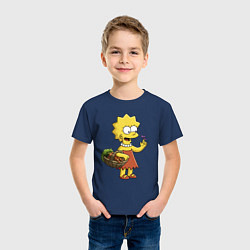 Футболка хлопковая детская Lisa Simpson с гусеницей на даче, цвет: тёмно-синий — фото 2