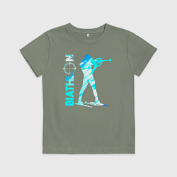 Футболка хлопковая детская Биатлон спортсмен, цвет: авокадо