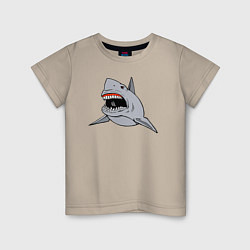 Футболка хлопковая детская Злая белая акула, цвет: миндальный
