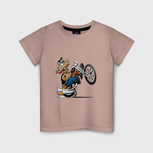 Детская футболка Кабан на потоцикле / Пыльно-розовый – фото 1