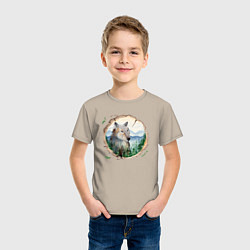 Футболка хлопковая детская Рисунок на бревне - волк, цвет: миндальный — фото 2
