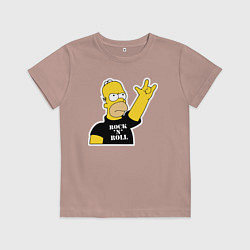 Футболка хлопковая детская Гомер Симпсон - Rock n Roll, цвет: пыльно-розовый