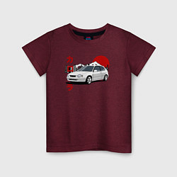 Футболка хлопковая детская Toyota Corolla JDM Retro Style, цвет: меланж-бордовый