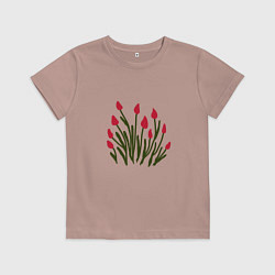 Футболка хлопковая детская Simple Tulips, цвет: пыльно-розовый