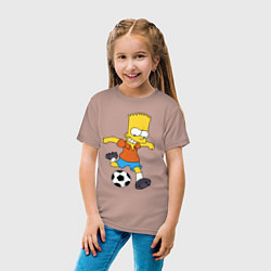 Футболка хлопковая детская Барт Симпсон бьёт по футбольному мячу, цвет: пыльно-розовый — фото 2
