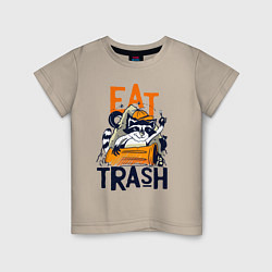 Футболка хлопковая детская Ешь мусор - мусорная панда, цвет: миндальный