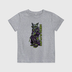 Футболка хлопковая детская Неоновый волк в очках, цвет: меланж