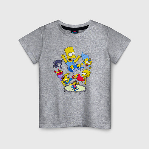 Детская футболка Персонажи из мультфильма Симпсоны прыгают на батут / Меланж – фото 1