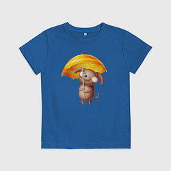 Футболка хлопковая детская Маленькая собачка с зонтиком, цвет: синий