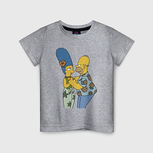 Детская футболка Гомер Симпсон танцует со своей женой Мардж / Меланж – фото 1