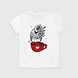 Футболка хлопковая детская Сова на кружке с сердечком, цвет: белый