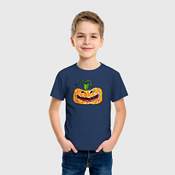 Футболка хлопковая детская Веселая тыква на Хэллоуин, цвет: тёмно-синий — фото 2