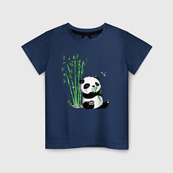Футболка хлопковая детская Панда бамбук и стрекоза, цвет: тёмно-синий