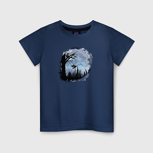 Детская футболка Лисичка на качелях / Тёмно-синий – фото 1