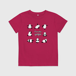 Футболка хлопковая детская Панда - йога, цвет: маджента