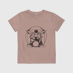 Футболка хлопковая детская Vitruvian drummer, цвет: пыльно-розовый