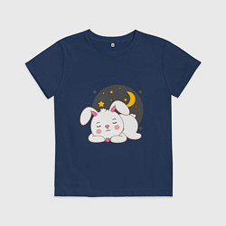 Футболка хлопковая детская Спящий Зайка, цвет: тёмно-синий
