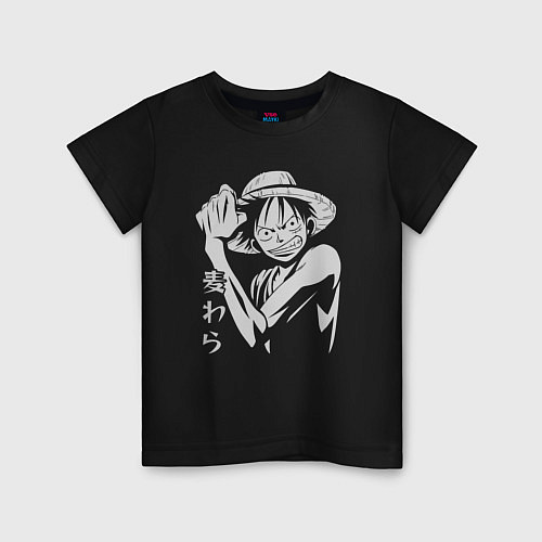 Детская футболка Луффи соломенная шляпа / Черный – фото 1