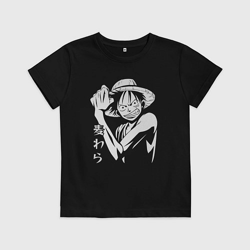 Детская футболка Луффи соломенная шляпа / Черный – фото 1