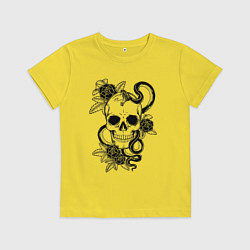 Футболка хлопковая детская Калавера - мексиканский символ Дня мертвых, цвет: желтый