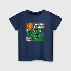 Футболка хлопковая детская Весёлый монстрик - баскетболист, цвет: тёмно-синий