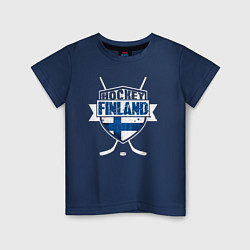 Футболка хлопковая детская Хоккей Финляндия, цвет: тёмно-синий
