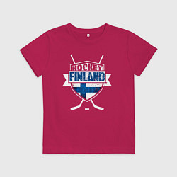 Футболка хлопковая детская Хоккей Финляндия, цвет: маджента