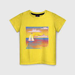 Футболка хлопковая детская Розовый закат на море, цвет: желтый