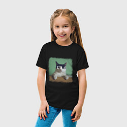 Футболка хлопковая детская Мем - голодный кот, цвет: черный — фото 2