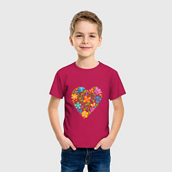 Футболка хлопковая детская Цветочный орнамент в форме сердца Любовь, цвет: маджента — фото 2