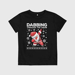 Футболка хлопковая детская Dabbing Santa, through the snow, цвет: черный