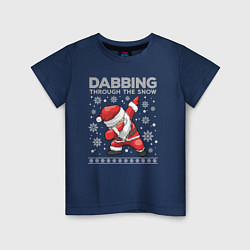 Футболка хлопковая детская Through the snow Santa dabbing, цвет: тёмно-синий