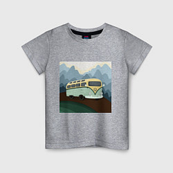 Футболка хлопковая детская Машина и горы в путешествии, цвет: меланж