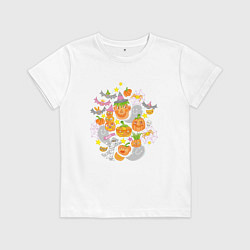 Футболка хлопковая детская Happy Halloween! Вечеринка на Хэллоуин, цвет: белый