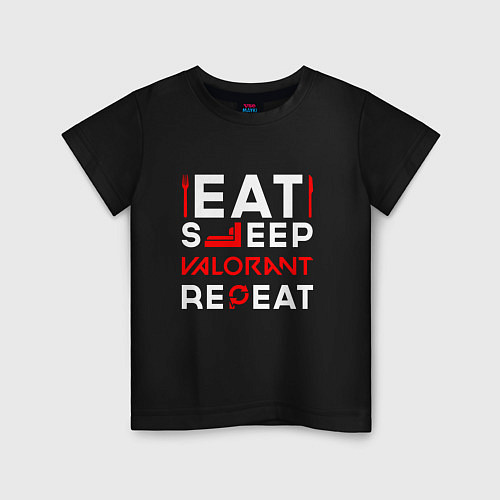 Детская футболка Надпись eat sleep Valorant repeat / Черный – фото 1